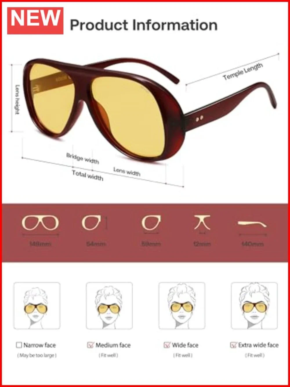 Oversized Square Aviator Sunglasses UV400 Polarized Plastic Frame